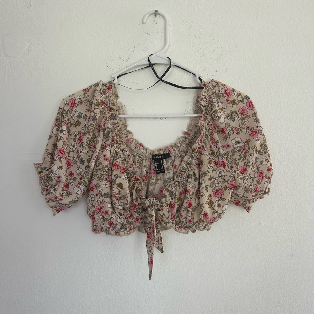 Forever 21 floral print pink crop tie top and skort 2 piece set